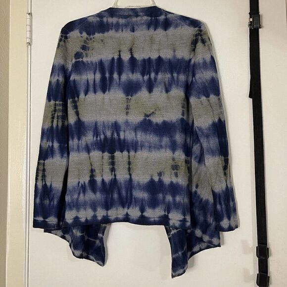 Lafayette 148 virgin wool blue stripe drape front cardigan knit sweater SMALL - Picture 5 of 5
